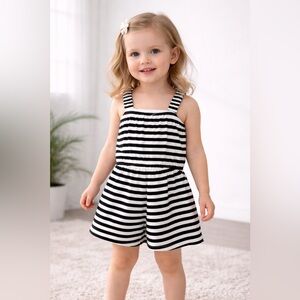 Old Navy Black & White Striped Romper | Toddler Girls